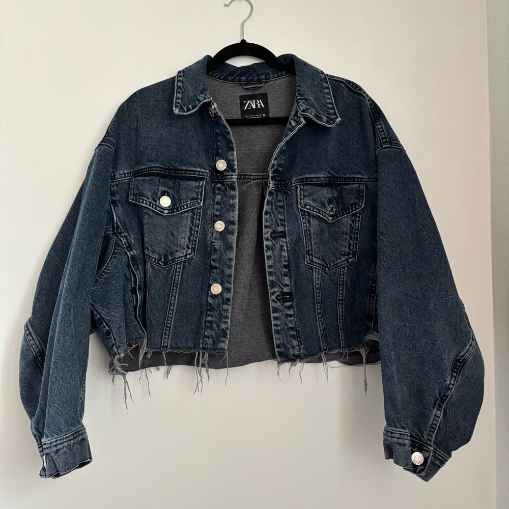 Zara Oversized Cropped Denim Jacket - Picture 2 of 8